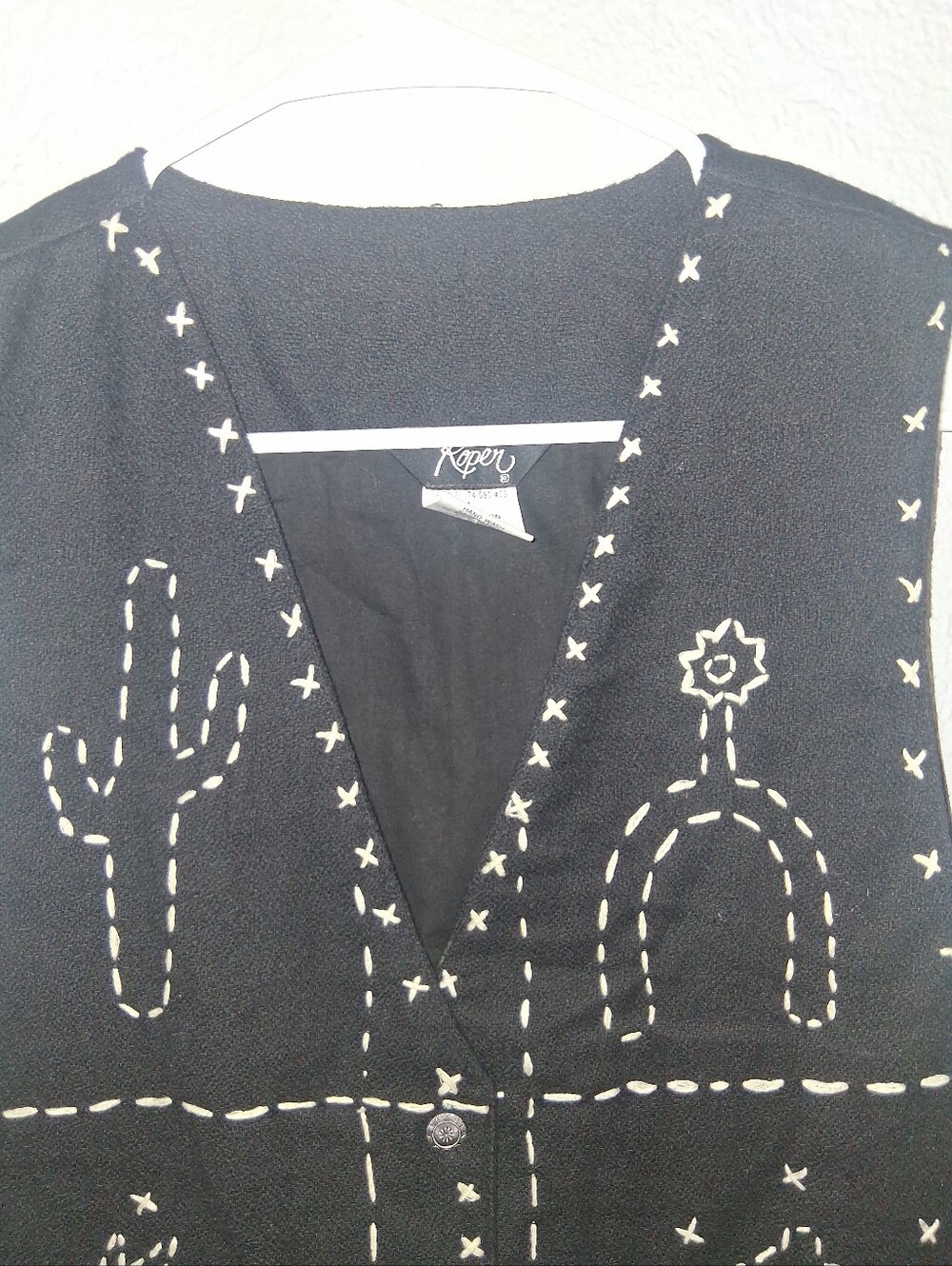 Roper Vintage 100% Cotton Equestrian Rodeo Embroidered Vest Black L - Picture 2 of 5